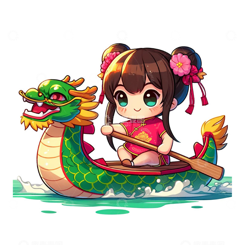 端午划龙舟卡通人物素材