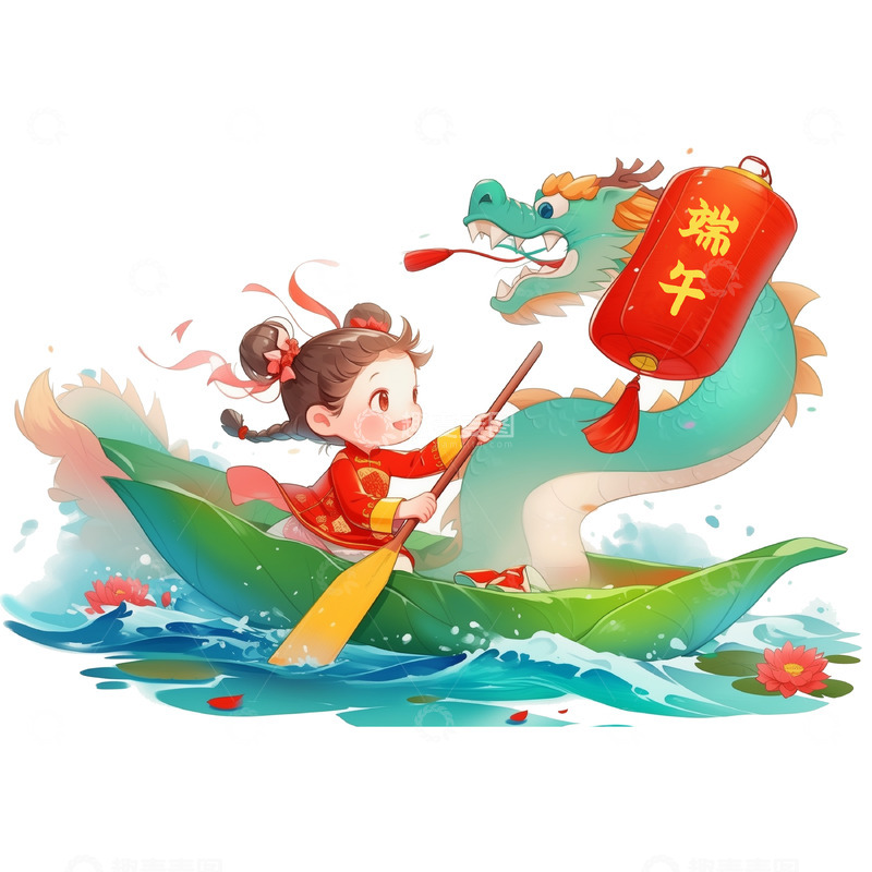 端午节赛龙舟卡通人物素材