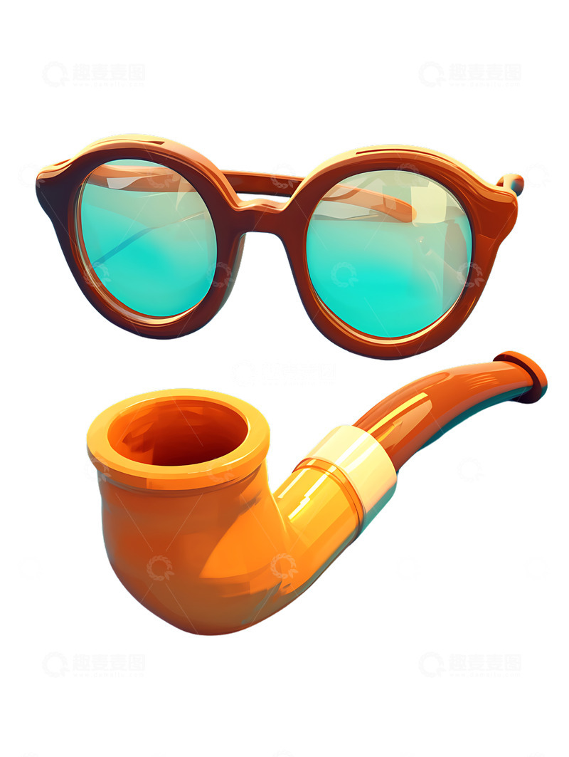 高清大图下载【趣麦麦图】眼镜与烟斗卡通