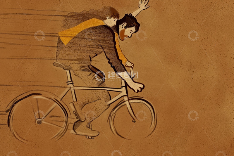 高清大图下载【趣麦麦图】父亲骑着自行车载着女儿