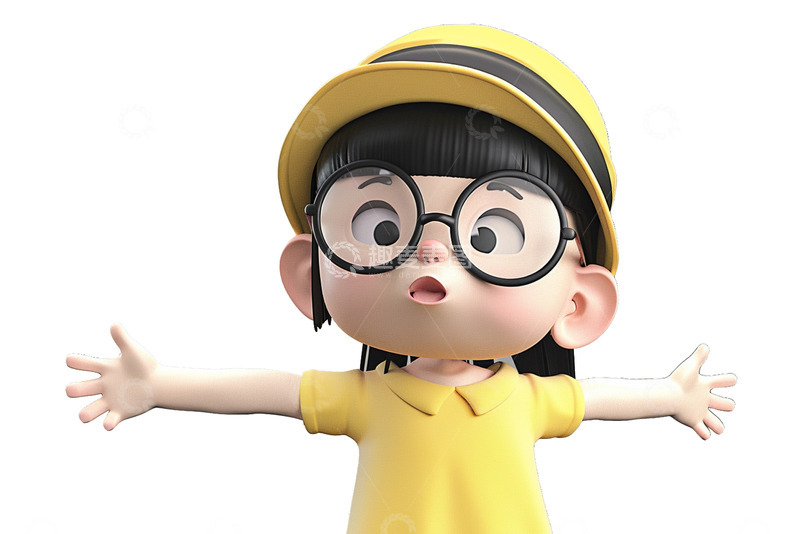 高清大图下载【趣麦麦图】可爱卡通戴眼镜的小女孩