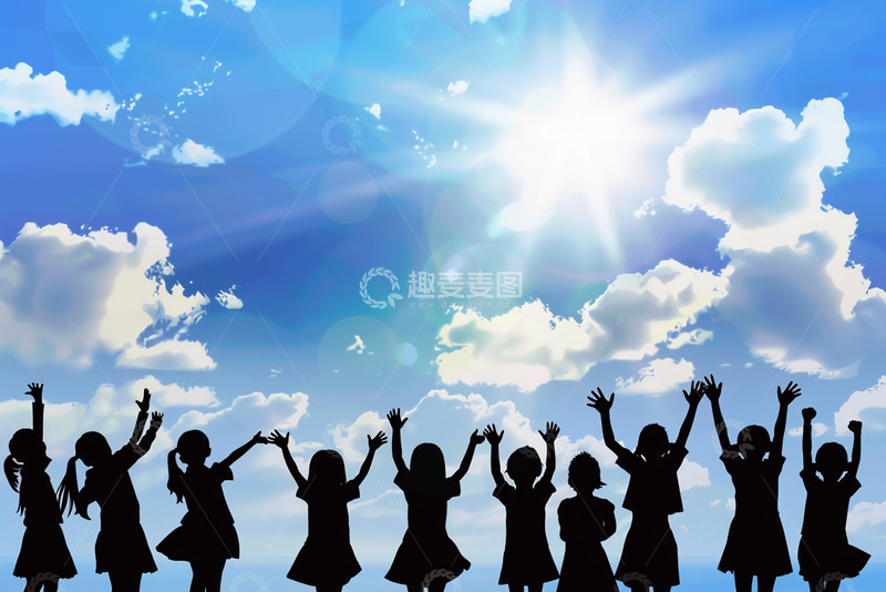 高清大图下载【趣麦麦图】欢呼的学生们剪影