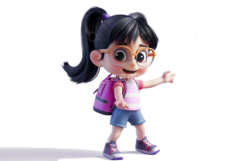 高清大图下载【趣麦麦图】背书包的卡通小女孩