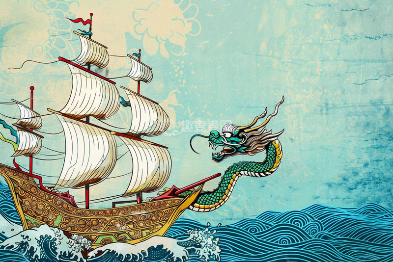 高清大图下载【趣麦麦图】端午节龙舟插画的背景