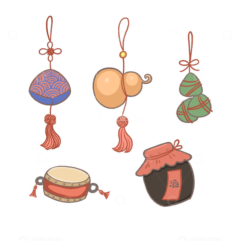 端午节荷包粽子大鼓酒水贴纸图片