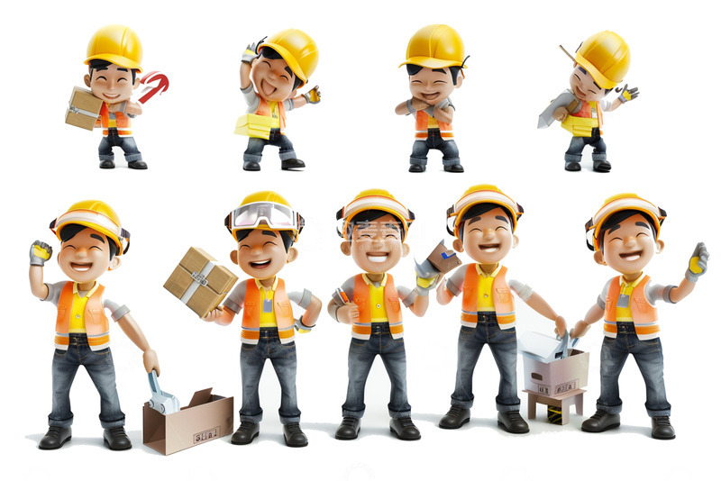 高清大图下载【趣麦麦图】-戴帽子的卡通工人角色