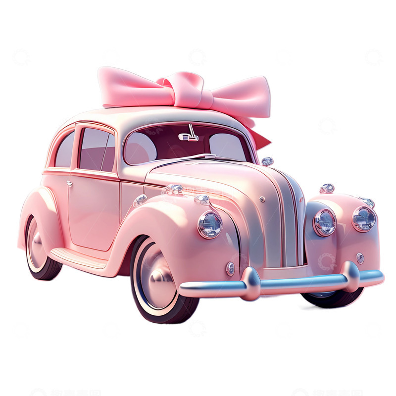 高清大图下载【趣麦麦图】3D立体真实粉色汽车情人节