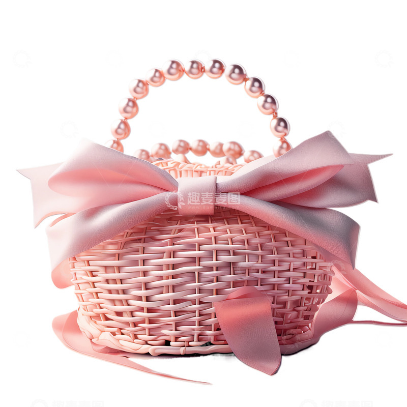 高清大图下载【趣麦麦图】3D立体真实粉色篮子珍珠情人节