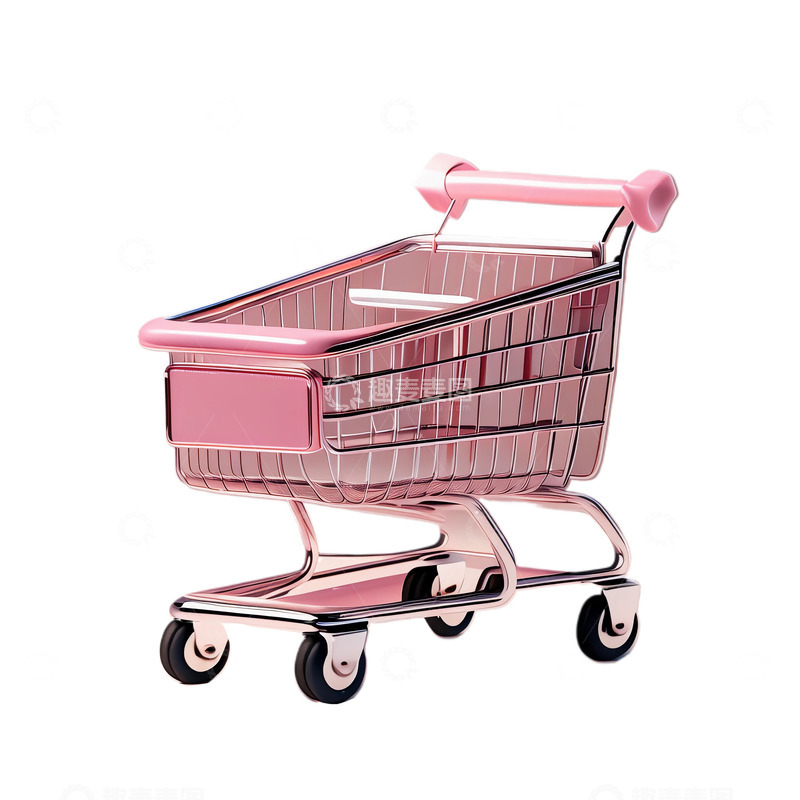 高清大图下载【趣麦麦图】3D立体卡通粉色购物车情人节