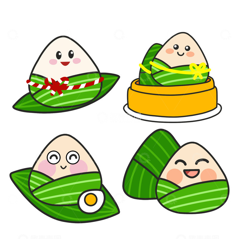 端午节拟人粽子贴纸素材
