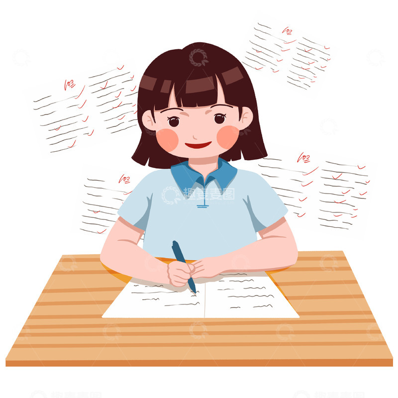 源文件下载【趣麦麦图】卡通手绘奋笔疾书女生人物元素