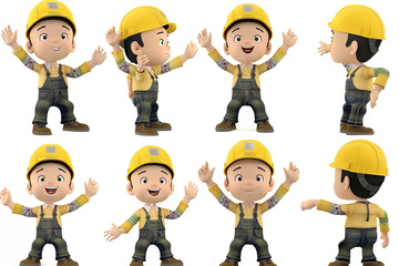 卡通戴帽子的工人