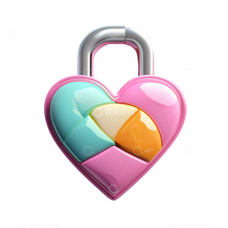 高清大图下载【趣麦麦图】3D立体卡通粉色爱心锁情人节