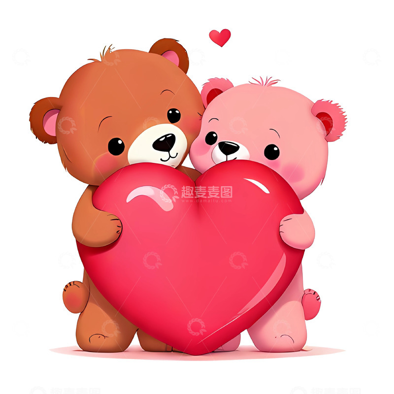 高清大图下载【趣麦麦图】-抱着爱心的可爱小熊卡通素材