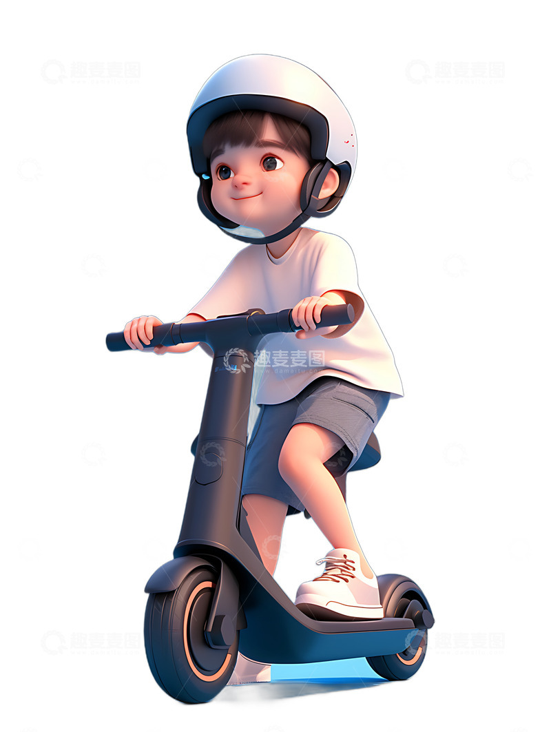 高清大图下载【趣麦麦图】骑踏板车的Q版白色
