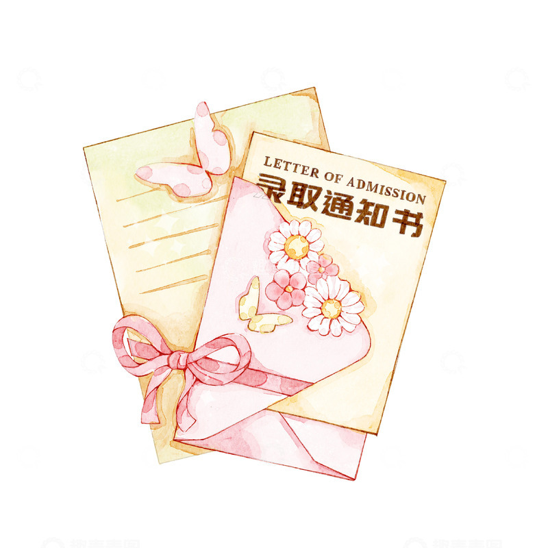 源文件下载【趣麦麦图】录取通知书花卉丝带蝴蝶