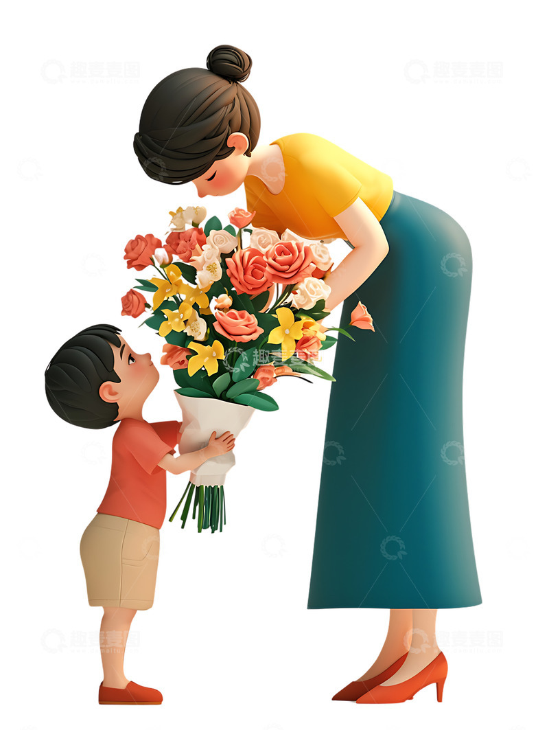 高清大图下载【趣麦麦图】母亲节送花的小孩3D