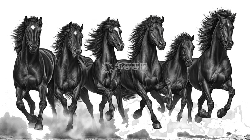 高清大图下载【趣麦麦图】八骏图奔跑的马儿