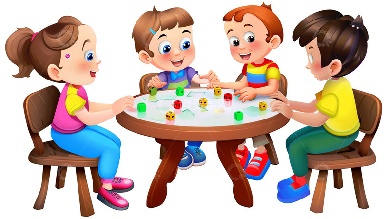 高清大图下载【趣麦麦图】-玩桌游的小孩子