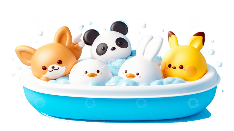 高清大图下载【趣麦麦图】洗澡的卡通图风格的动物