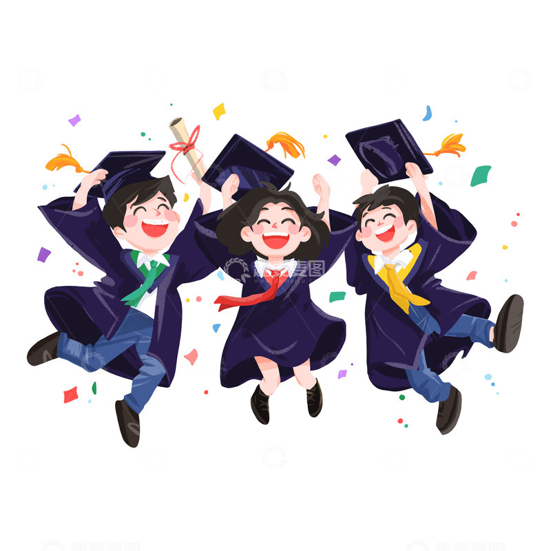 毕业季学士服学士帽合影毕业照彩带