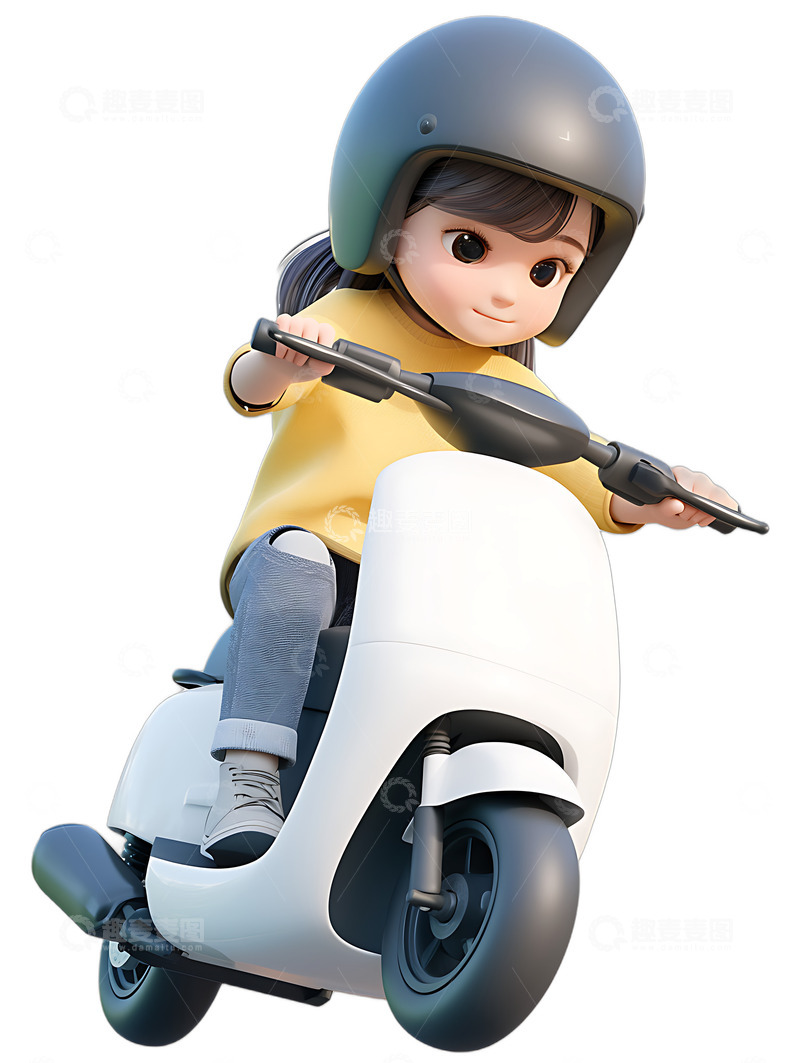 高清大图下载【趣麦麦图】骑白色电瓶车的Q版女生