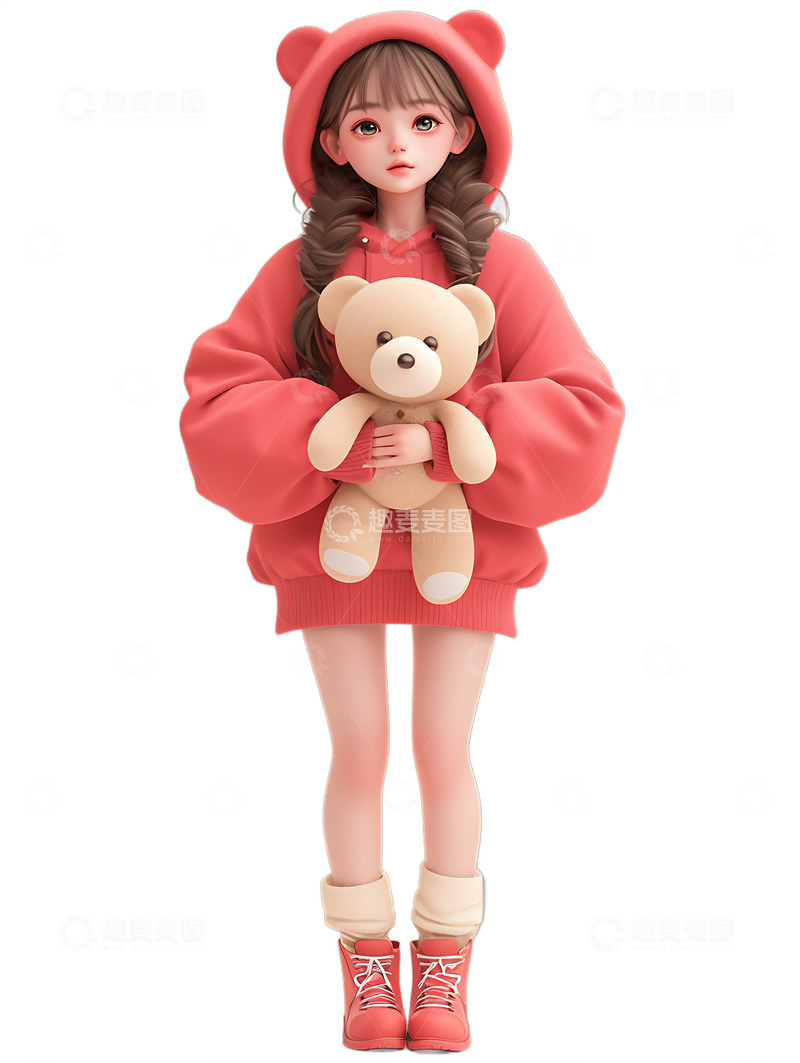 抱着玩具熊的美丽女孩子动漫