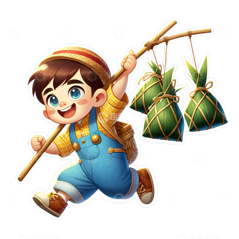 高清大图下载【趣麦麦图】挑着粽子的端午节素材