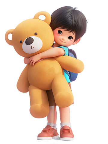 抱着玩具熊的孩子