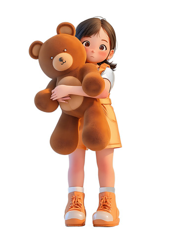 抱着玩具熊的孩子动漫