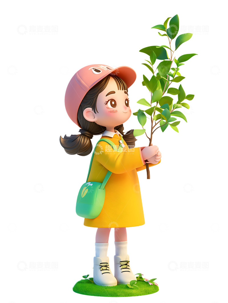 高清大图下载【趣麦麦图】植树节节日女孩子动漫
