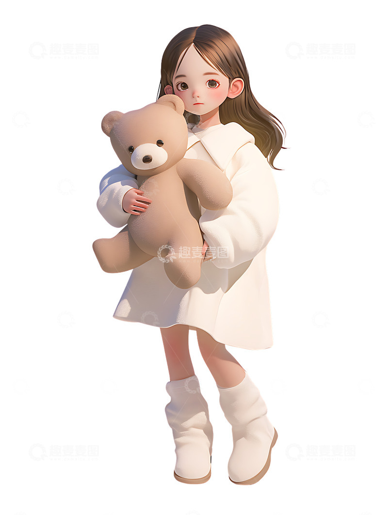 抱着玩具熊的孩子白色
