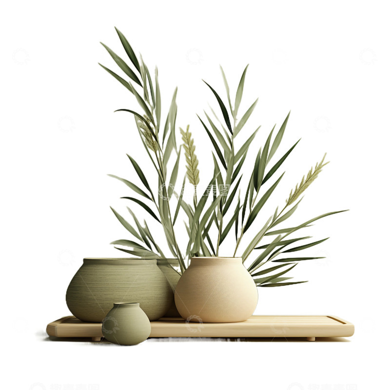 高清大图下载【趣麦麦图】3D立体植物古朴摆台陶罐