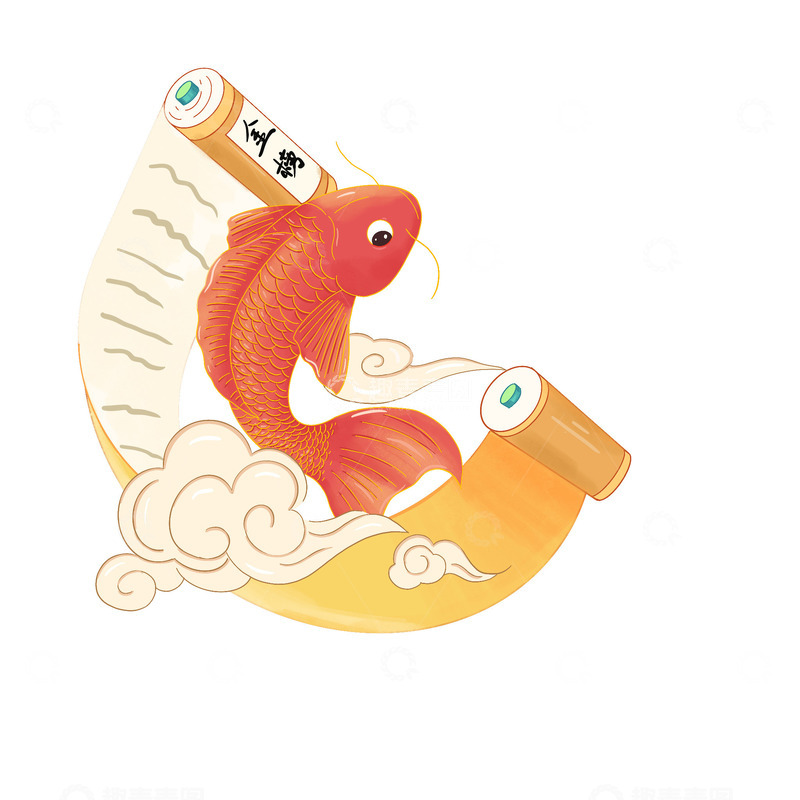 金榜题名鱼跃龙门锦鲤高考手绘