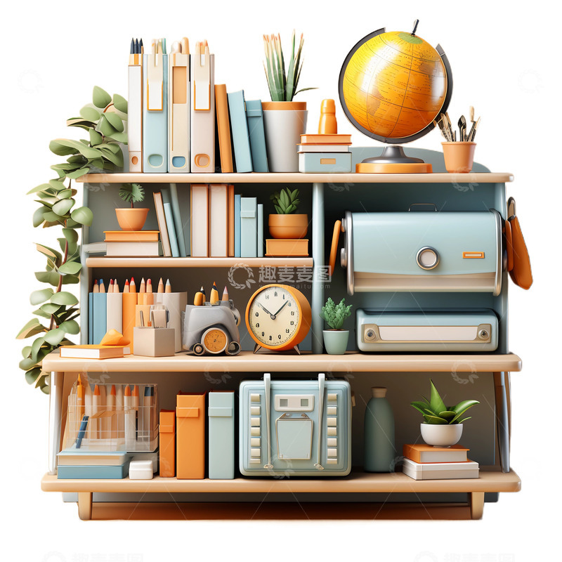 高清大图下载【趣麦麦图】3D立体书柜学生学习教室