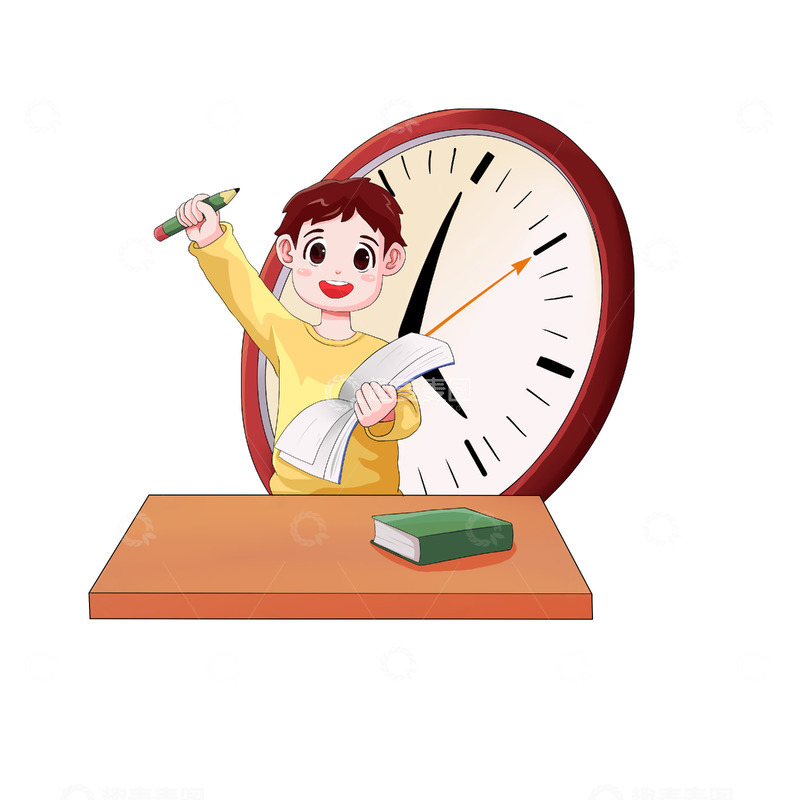 源文件下载【趣麦麦图】钟表努力学习的学生