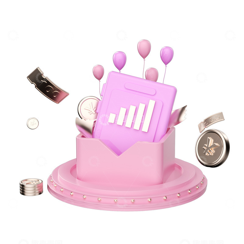 源文件下载【趣麦麦图】可爱的粉红舞台展台金币气球金融电商促销