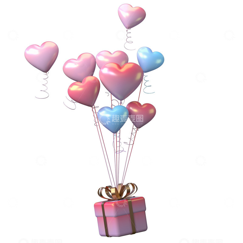 源文件下载【趣麦麦图】3d情人节白色情人节520礼盒气球