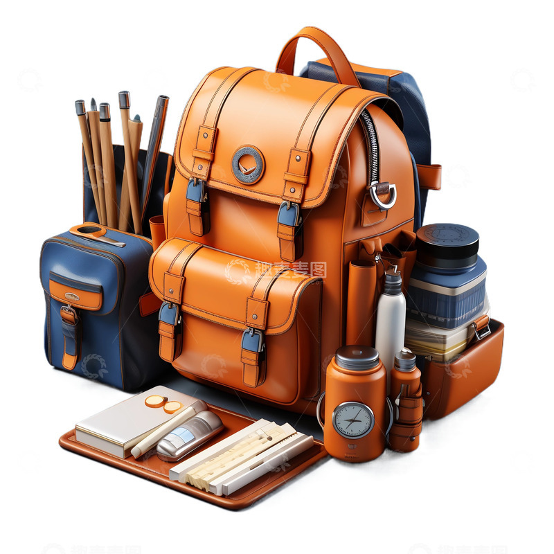 高清大图下载【趣麦麦图】-3D立体书包学习用品学生文具