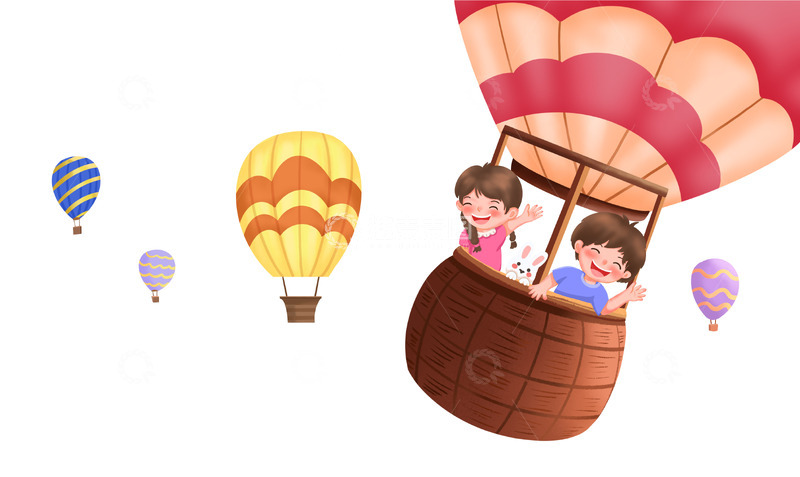 源文件下载【趣麦麦图】热气球儿童节飞行手绘元素