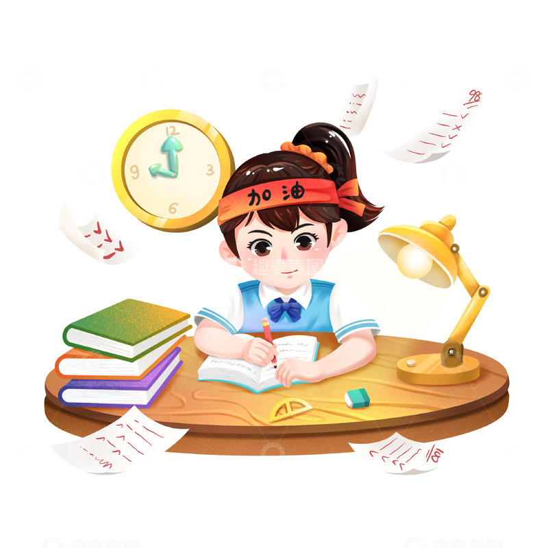 源文件下载【趣麦麦图】高考学生奋笔疾书卡通元素