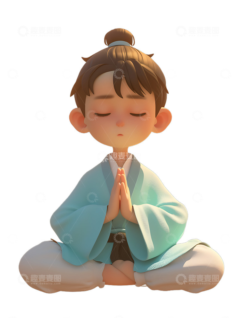 高清大图下载【趣麦麦图】汉服男孩打坐冥想祈祷
