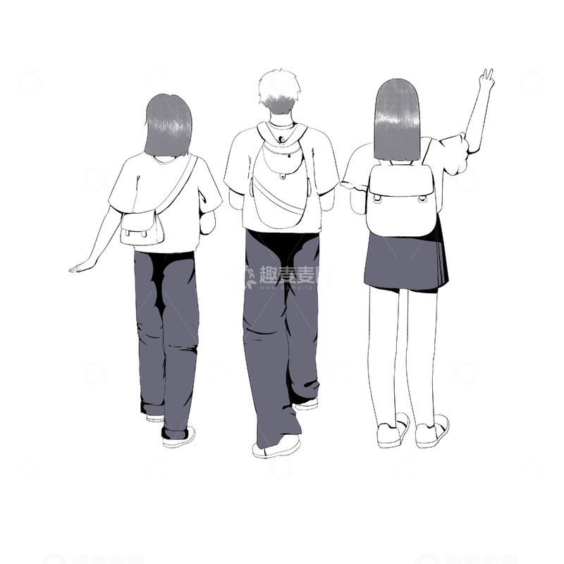 源文件下载【趣麦麦图】黑白线条风背影毕业场景