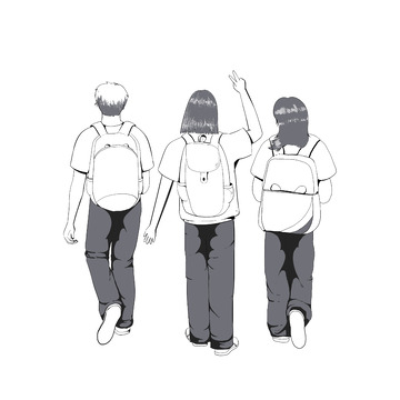学生毕业背书包线条背影