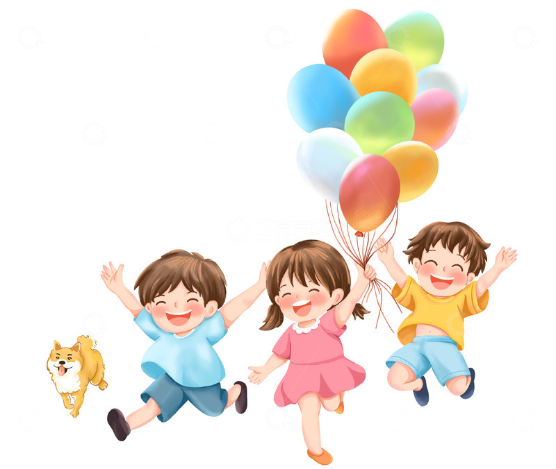 源文件下载【趣麦麦图】儿童节儿童拽气球奔跑小狗手绘元素