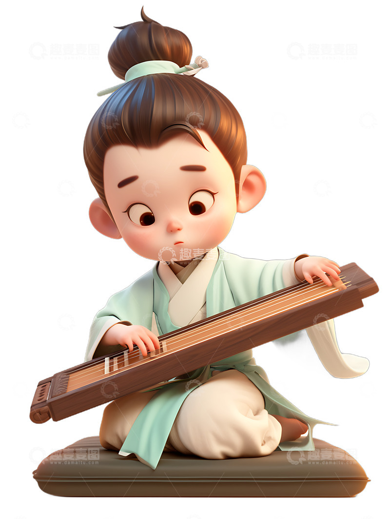 高清大图下载【趣麦麦图】汉服男孩弹古琴2