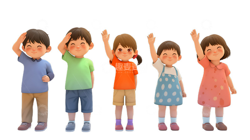 高清大图下载【趣麦麦图】几个小孩敬礼挥手