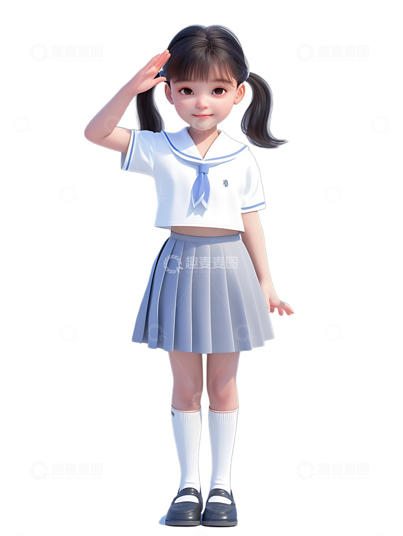 高清大图下载【趣麦麦图】女学生小孩敬礼挥手