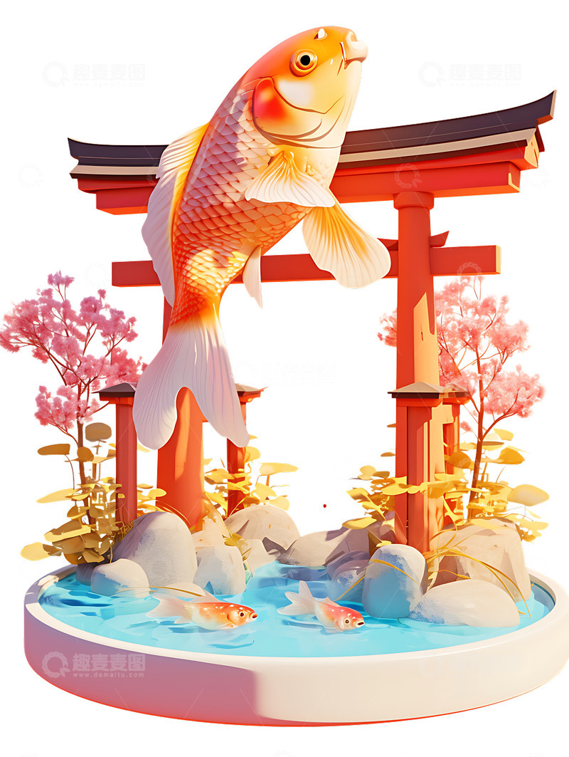 高清大图下载【趣麦麦图】鲤鱼跃龙门中式门3