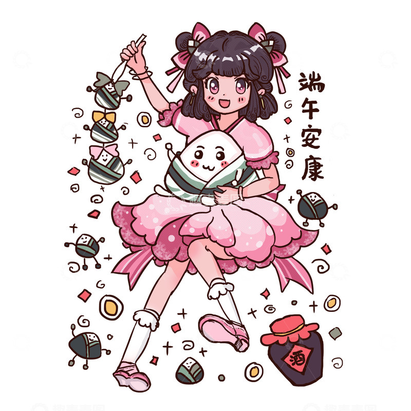 源文件下载【趣麦麦图】端午粽子卡通人物包粽子端午元素趣味组合